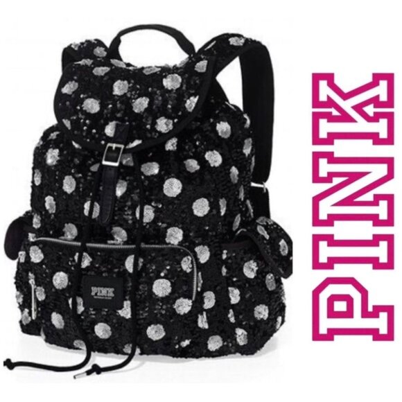 Victoria's Secret PINKBlack & White Sequin Polka Dot Backpack